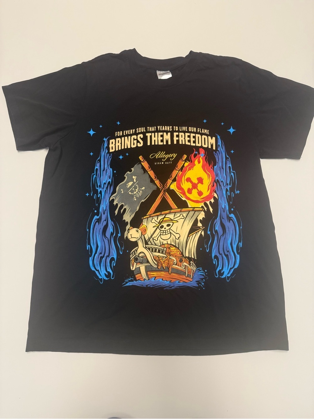 Allegory Straw Hats One Piece Graphic Tee Black Anime Shirt Size Large